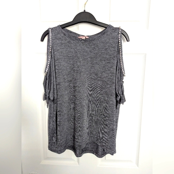 Juicy Couture Women's (Size XS) Rhinestone Cold Shoulder/Peek-A-Boo Sleeve Top - Picture 2 of 8